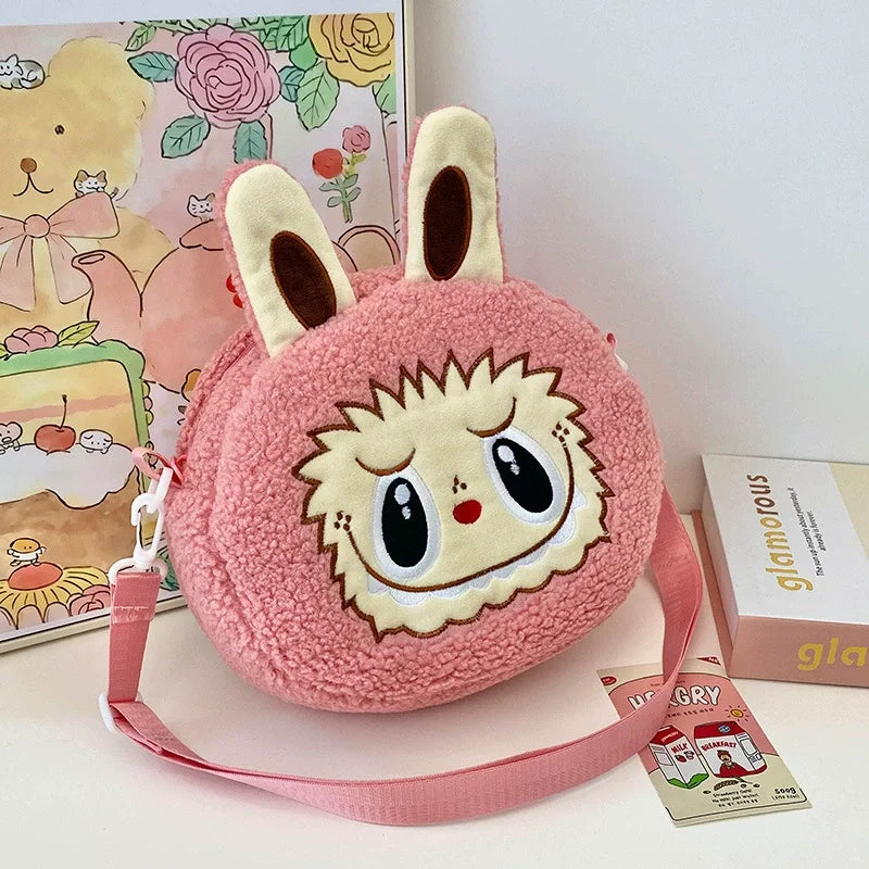 Sac bandoulière Labubu en peluche – pink