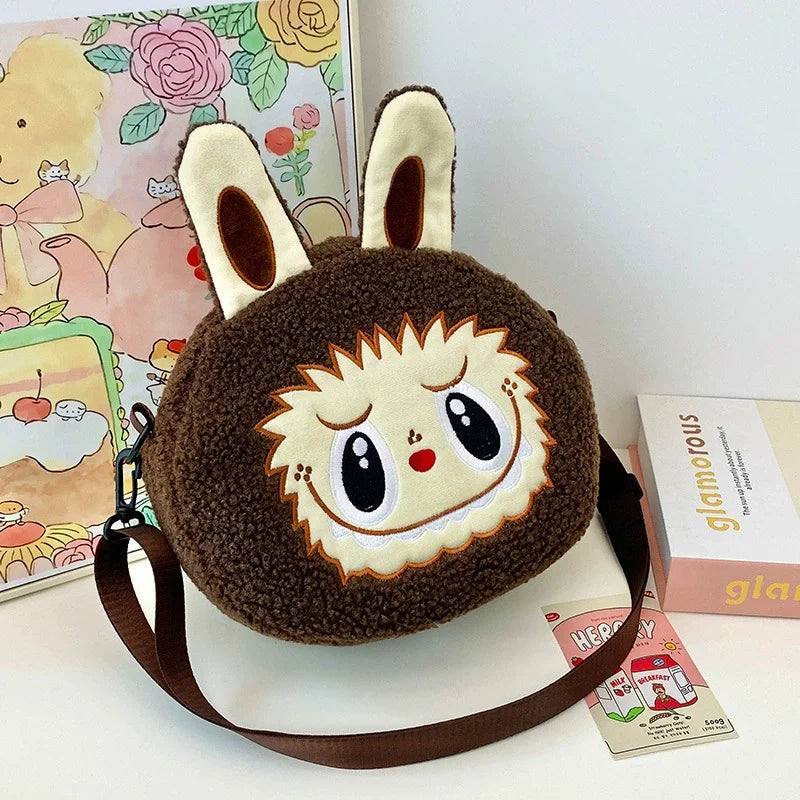 Sac bandoulière Labubu en peluche – Marron